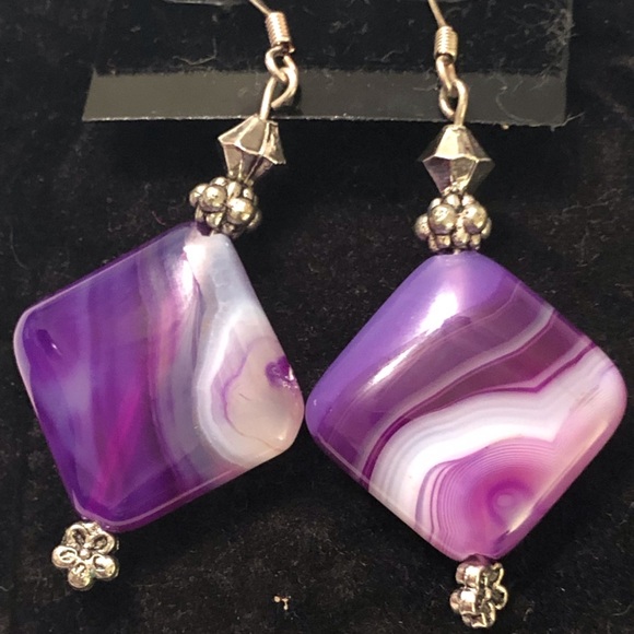 Purple Agate Dangling Hook Earrings - Picture 1 of 4